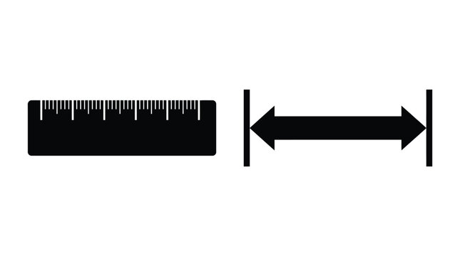 Ruler and bidirectional arrow icons black silhouette on white