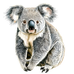 Hand-drawn watercolor artwork of Koala, vector, isolated on a white background. © deltrion