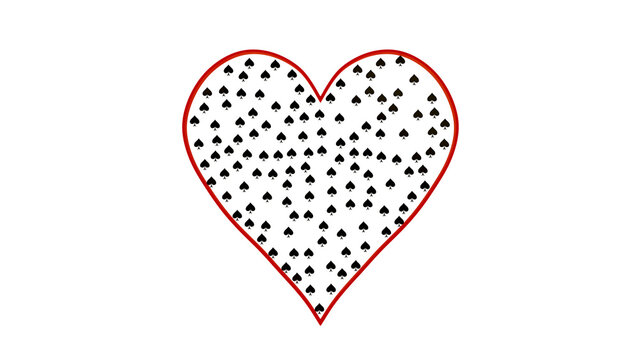 Heart with spades pattern, unlucky in love concept, flat design cartoon illustration, isolated on transparent  background with copy space. Available as JPG- search my portfolio