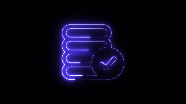 Neon image glowing purple database server stack icon with checkmark symbol a digital of a storage