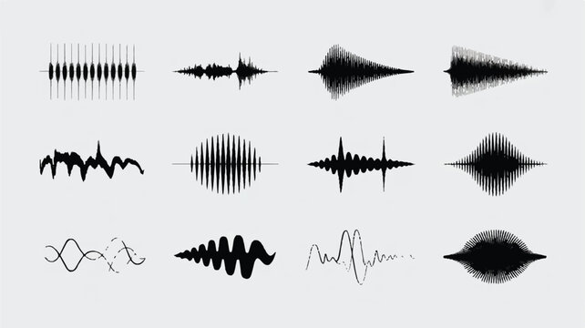 Various sound wave patterns and audio signal waveforms  sound waves