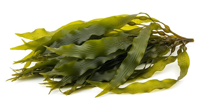 Bunch of Green Seaweed on White Background