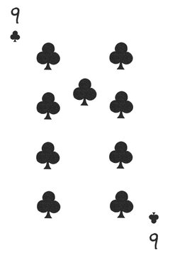 Hand Drawn Nine of Clubs Playing Card Crayon Texture Illustration