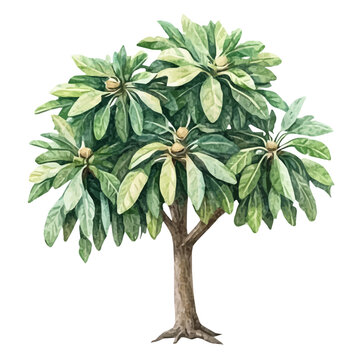 Breadfruit Tree, artistic watercolor illustration vector, isolated on a white background.
