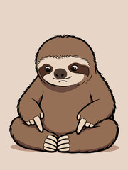 Fototapeta premium Cute Cartoon Sloth Sitting Calmly on Neutral Background