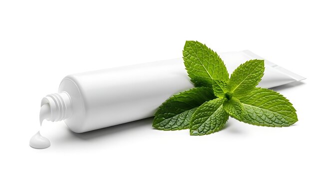 White Toothpaste Tube with Mint Leaves