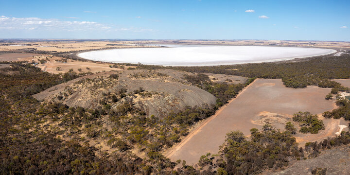 Aerial View of the Jilakin Rock and Saltlake near Kulin, Wheatbelt, Aerial View, Western Australia