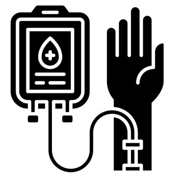 Blood transfusion icon in glyph style, suitable for hospital, emergency treatment, blood donation concept illustrations