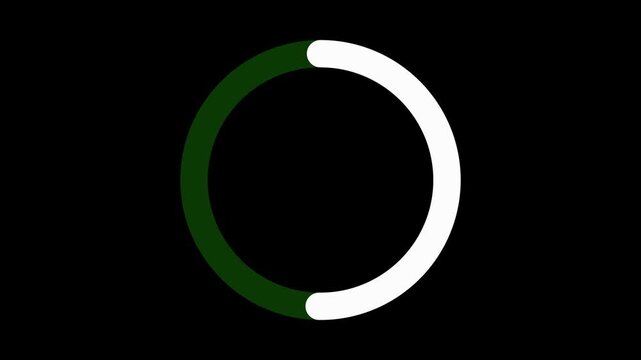 Circular Progress Ring Loading Animation with Counter Clockwise White Arc Filling Dark Green Circle Wheel for Dashboard User Interface.