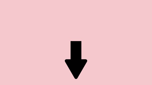 Static Minimalist Solid Black Down Arrow Symbol Indicating Download and Scroll Down Action on Soft Pastel Pink Background Layout Asset.