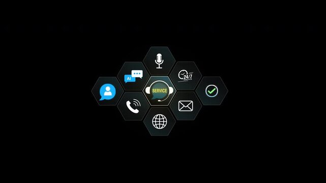 AI Customer Service and Virtual Assistant System.  accessing digital assistant email, voice, chat, and 24/7 contact options for automated real time support and global communication interfac