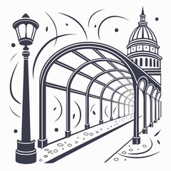 arched tunnel with city dome and street lamp vector illustration © eee