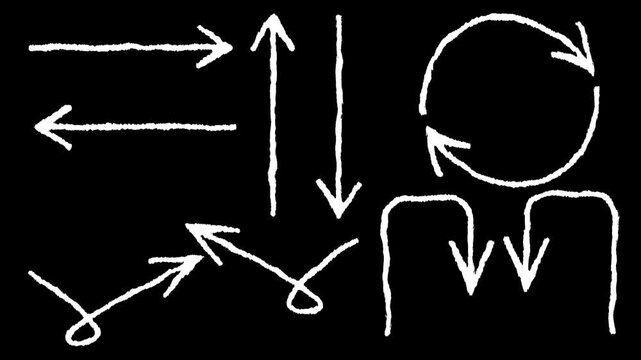 Hand-drawn marker Arrows animation in 4k, wiggly hand-drawn chalk doodle Arrows animation, Rough hand drawn arrows loop animation.
