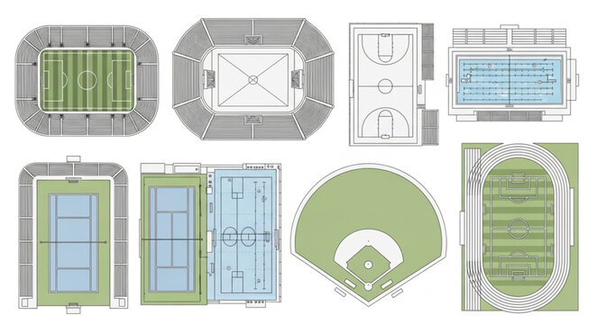 Collection of Sports Field Layouts and Stadium Designs.