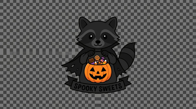Black Raccoon Holding Jack O Lantern.