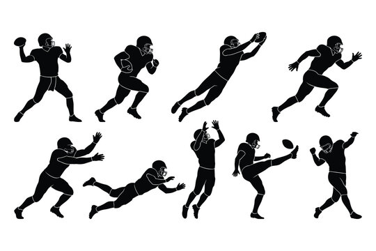 American football players silhouettes dynamic action poses for sports graphics and design