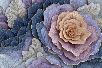 Fototapeta premium Intricate Floral Abstraction With Gold Accents In Shades Of Blue And Purple