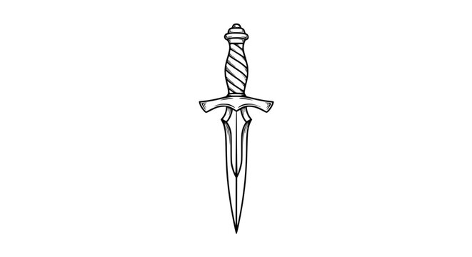 Ornate dagger, medieval weapon, sharp blade, vintage illustration