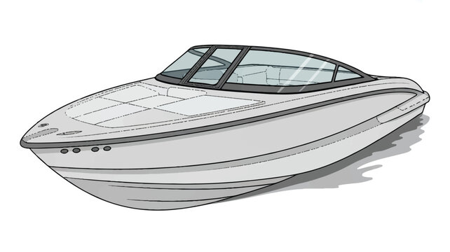 A sleek white speedboat with a modern design and large windows