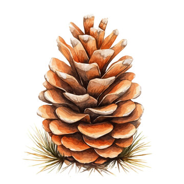 Pinecone Tree, detailed watercolor clipart vector, isolated on a pure white background.