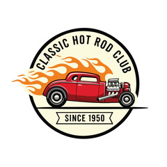 Fototapeta premium Classic Hot Rod Club Emblem. Vintage Car. Flames. Since 1950.