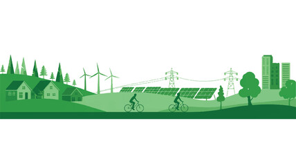 Obraz premium Green eco friendly cityscape with renewable energy sources and sustainable living
