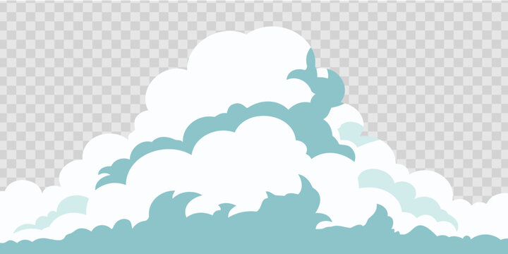 Layered cloud border vector with soft white and blue shapes in flat style, ideal for nature backgrounds, kids designs, outdoor scenes, wallpapers, and decorative graphics.