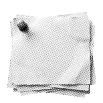 Halftone vintage blank handmade paper stack with pushpin: Retro dot pattern memo template for comic book and zine design