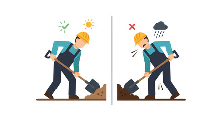 Construction worker digging with shovel good and bad weather vector illustration silhouette © hasib