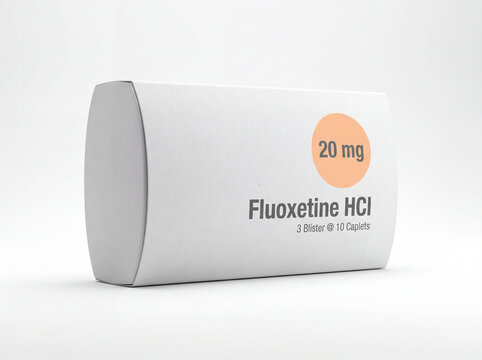 Generic Fluoxetine antidepressant medication box for mental health treatment