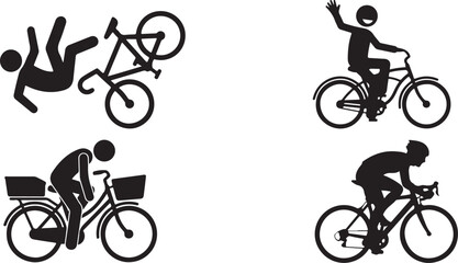 Fototapeta premium Funny Bicycle Rider Bundle, Falling Cyclist, Happy Rider, Lazy Bicycle Mood, Fitness Rider Collection