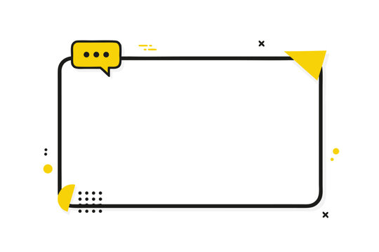 Blank Black Frame for Text Callout and Info Box Template with Yellow Accents and Speech Bubble Icon, Simple Flat Vector Illustration for Modern Graphic Design, Message Banner and Notification