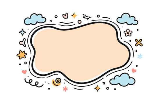 Playful organic wavy doodle frame with abstract curvy shapes, cloud-like blobs, and creative text boxes for modern graphic design, social media posts, and unique informational layout presentations.