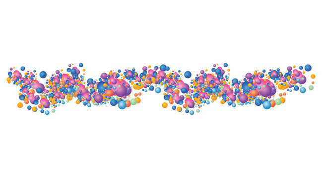 Multicolor Bubble Wave Background, featuring a horizontal line of multicolored 3D spheres or balloons isolated on a white background. colorful balloons vector with wave shape and redbone