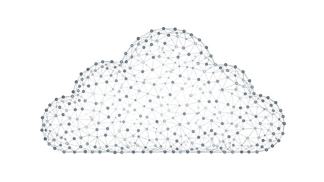 Interconnected nodes and lines forming a cloud, illustrating the intricate web of modern data storage and information technology for global connectivity