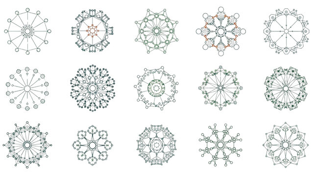 Intricate abstract geometric concept designs a diverse collection of decorative symmetrical patterns