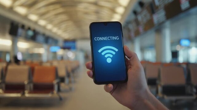 Mobile phone connected to Wi-Fi at the airport.