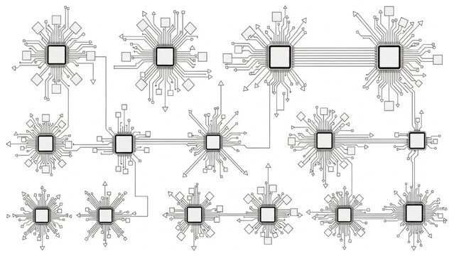 Abstract technological connections and networking diagram with circuit board elements