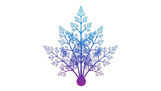 Abstract fractal plant design with gradient purple and blue hues on a white background