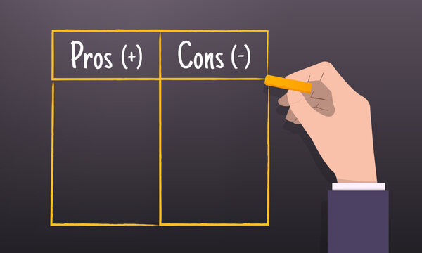 Pros cons concept on decision making process. A man is writing advantages and disadvantages of a choice.