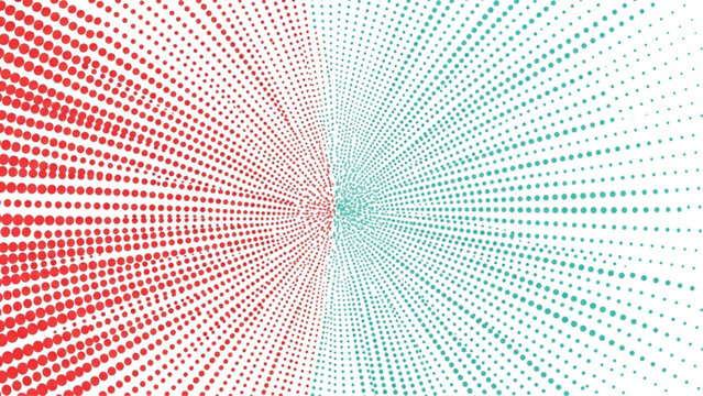 Vibrant digital particle array depicting a converging data stream in contrasting red and teal hues