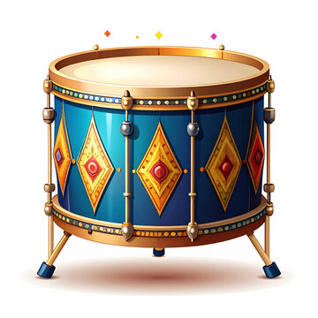 Colorful decorated drum with gold accents.