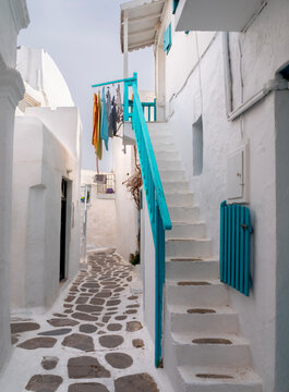 Streets of traditional architecture in the Chora of the island of Mykonos in Greece