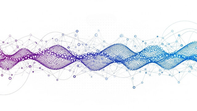Abstract sound wave visualization with network connections and dots