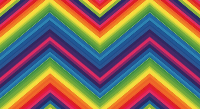 seamless rainbow stripe chevron pattern creating a vibrant colorful abstract background perfect for graphic design and modern aesthetics.
