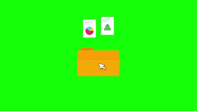 Moving digital files into folder animation green screen. 4K Video