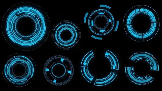 Set of futuristic blue hud circular interface elements