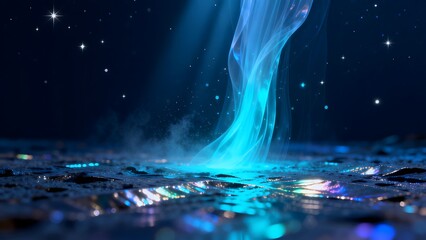 Fototapeta premium Blue glowing liquid in starry night