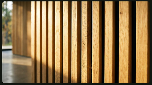 Close-up of a wooden fence with vertical slats and natural lighting, modern outdoor design