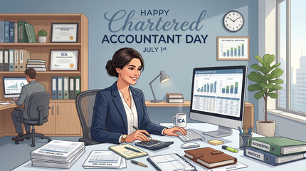 Fototapeta premium Professional Chartered Accountant Day office workspace with financial reporting for corporate business celebration